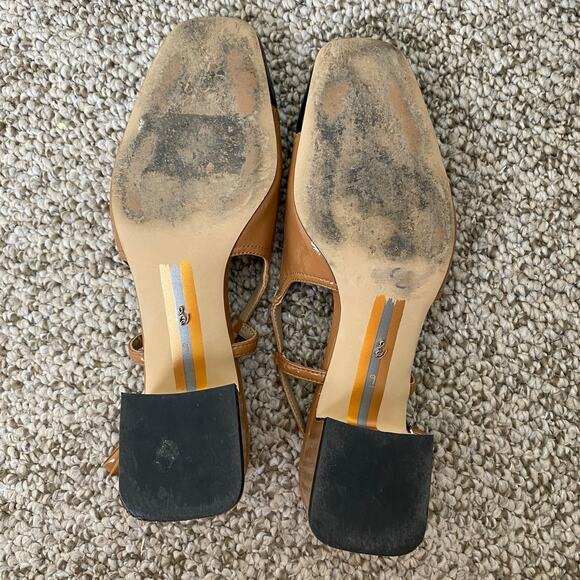 Sam Edelman Tarra Heels Size 9 Tan Black Patent Square Slingback Business Casual - Picture 11 of 13